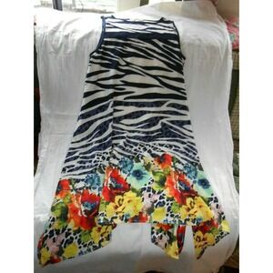 New Robbie Bee tanktop knee length dress sz 10 Tropical/Animal Print Swing ALine
